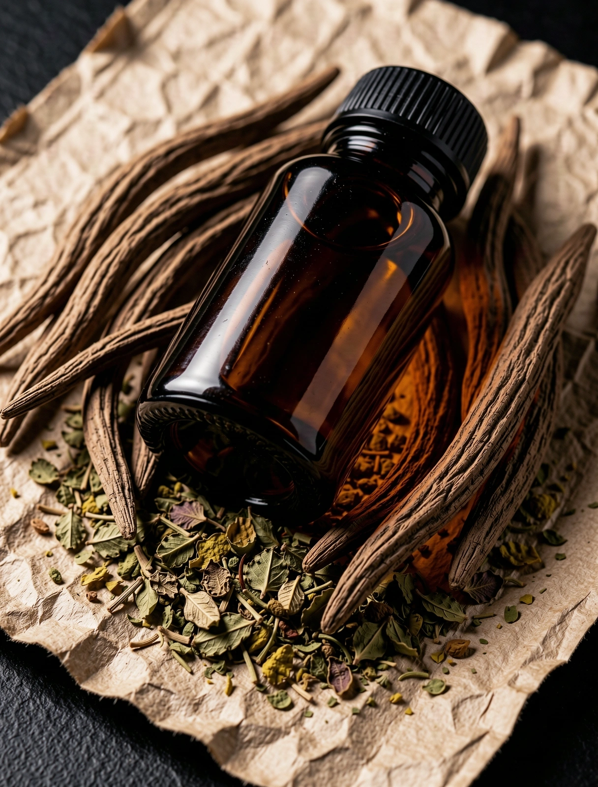 Botaniczne ekstrakty i szklane apteczne butelki